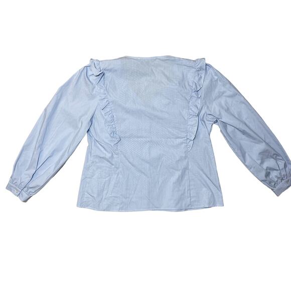 Marc New York Lightweight Blue & White Ruffled V-Neck Blouse Size Large - Picture 2 of 9